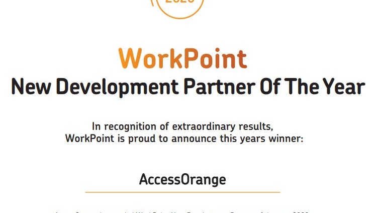 AccessOrange is awarded WorkPoint New Development Partner of the year 2020.